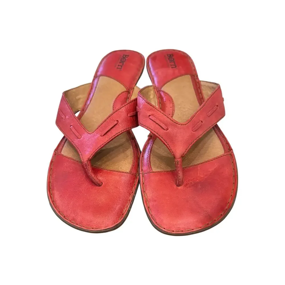 Born Leather Toe Loop Slide Sandals Coral Women’s 10 EU 42